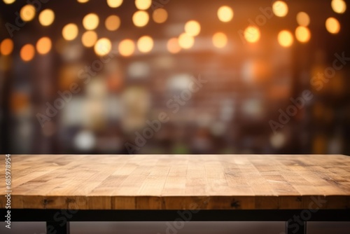 The empty wooden table top with blur background of empty room . Exuberant image. generative AI © Summit Art Creations