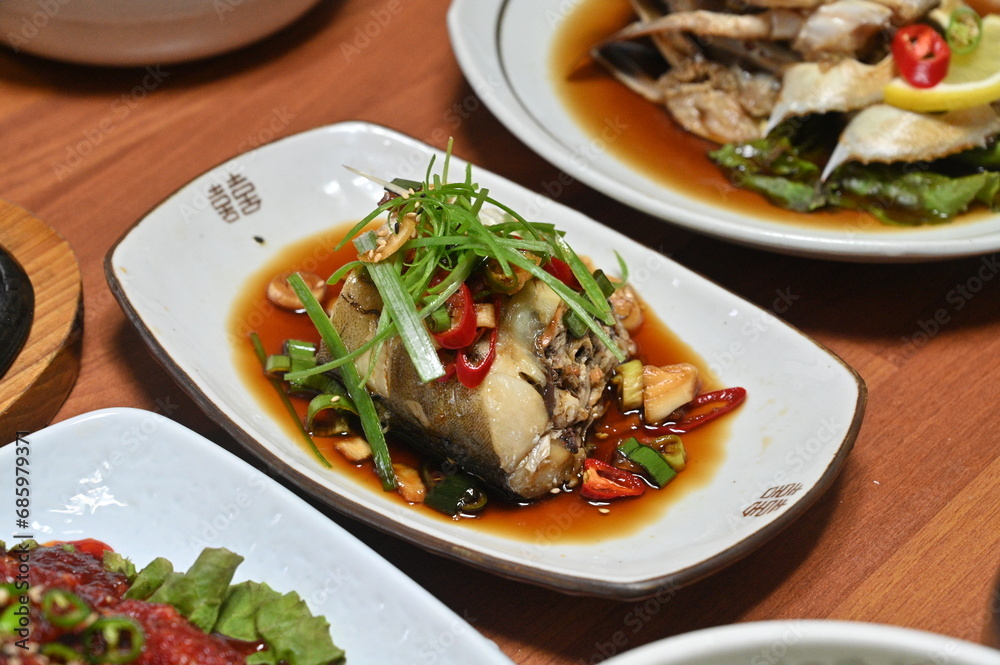 fish boiled in soy with spices Korean food fish boiled in soy with spices Korean food
