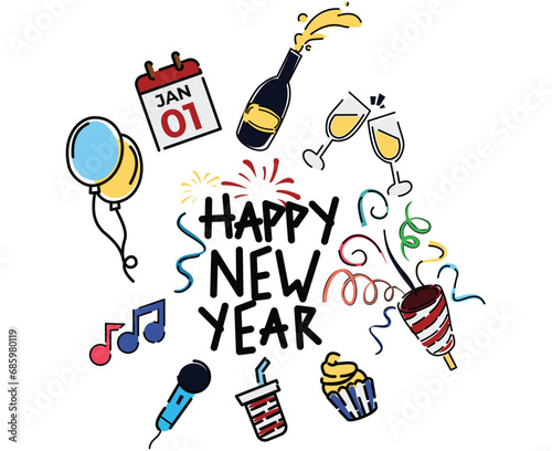 set of happy new year party web icons