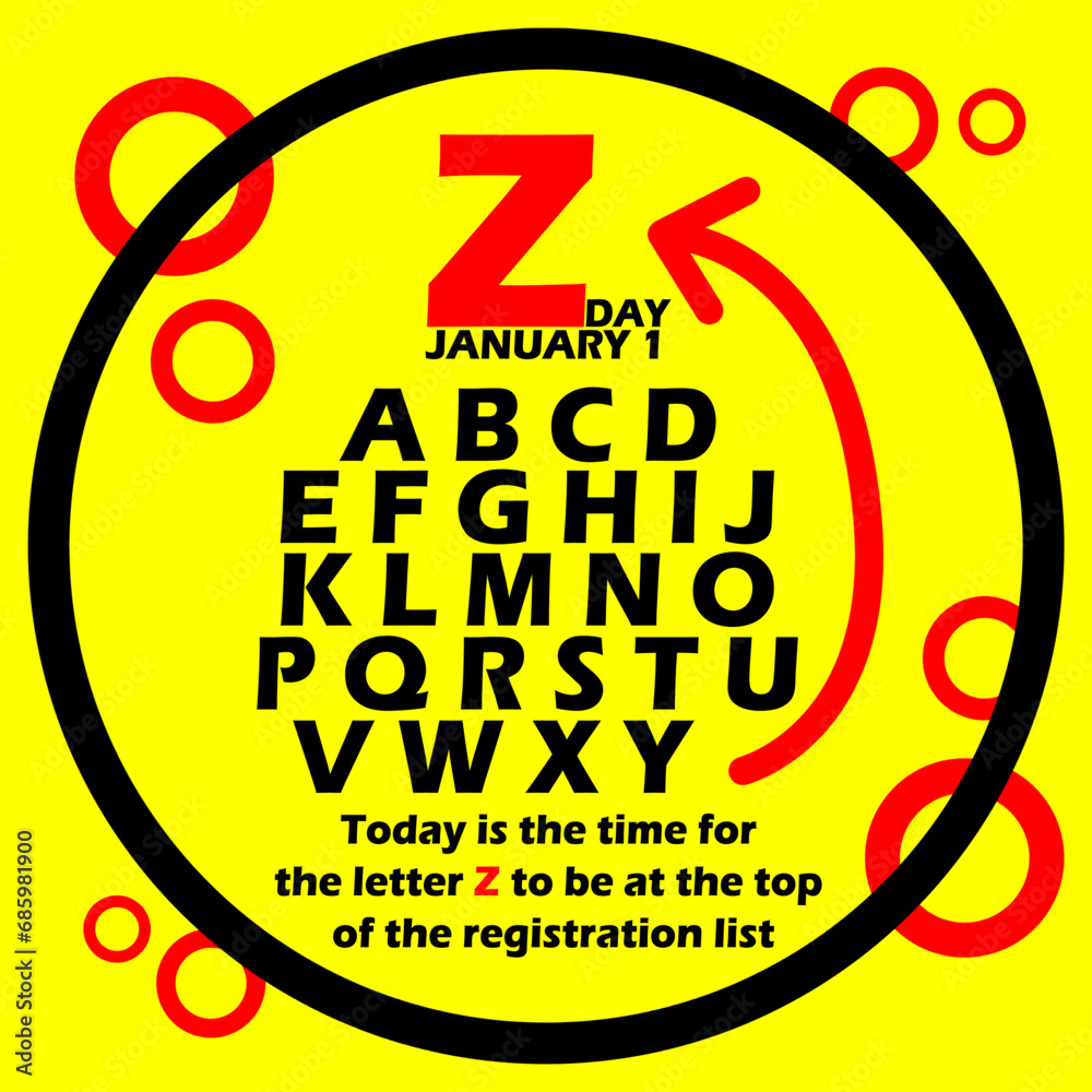 Vecteur Stock Z Day event banner. Alphabet letters with arrow direction