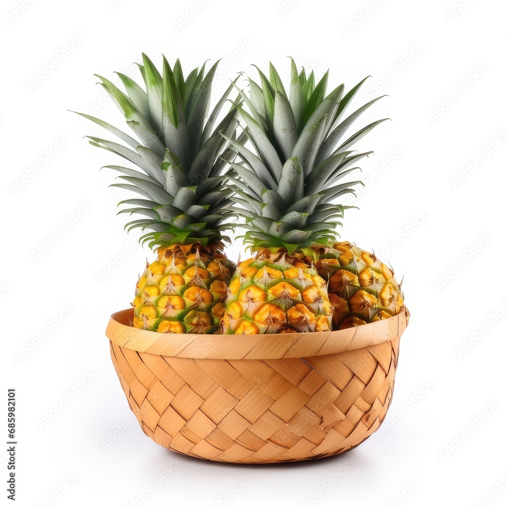 pineapple in a basket isolated on white background

