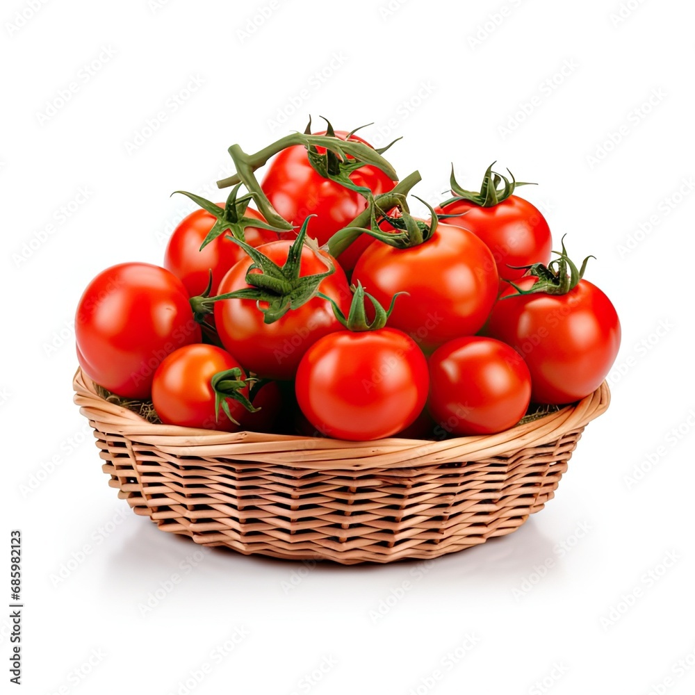 tomato in a basket isolated on white background tomato in a basket isolated on white background