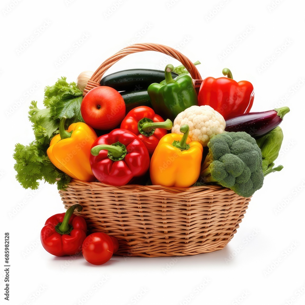 vegetables in a basket isolated on white background vegetables in a basket isolated on white background