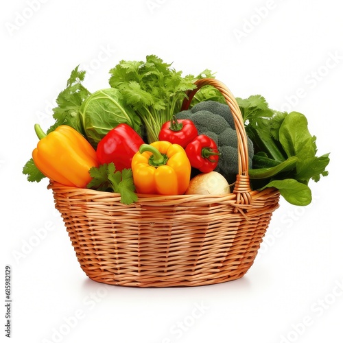 vegetables in a basket isolated on white background