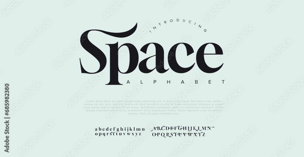 Space Elegant Font Uppercase Lowercase and Number. Classic Lettering Minimal Fashion Designs. Typography modern serif fonts regular decorative vintage concept. vector illustration
