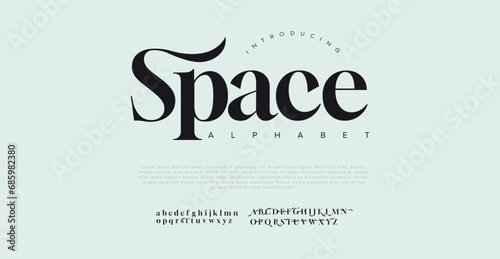 Space Elegant Font Uppercase Lowercase and Number. Classic Lettering Minimal Fashion Designs. Typography modern serif fonts regular decorative vintage concept. vector illustration photo