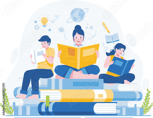 International Literacy Day Illustration. People are Reading Books to Celebrate Literacy Day On the 8th of September