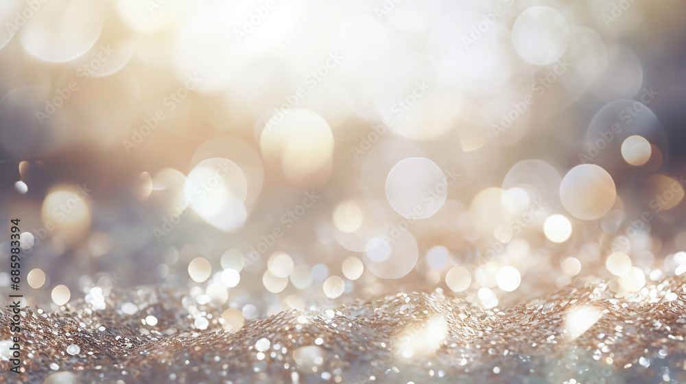 abstract background of glitter vintage lights. silver and light gold