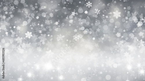 Christmas background white and grey snowflakes of different shapes sizes and transparency gradient