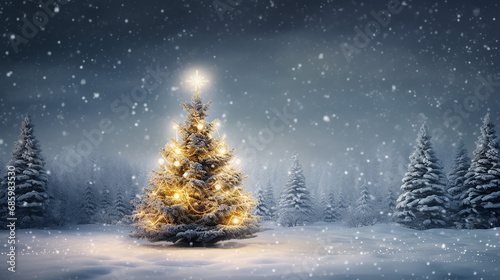 Christmas background. xmas tree with snow decorated © Petruk