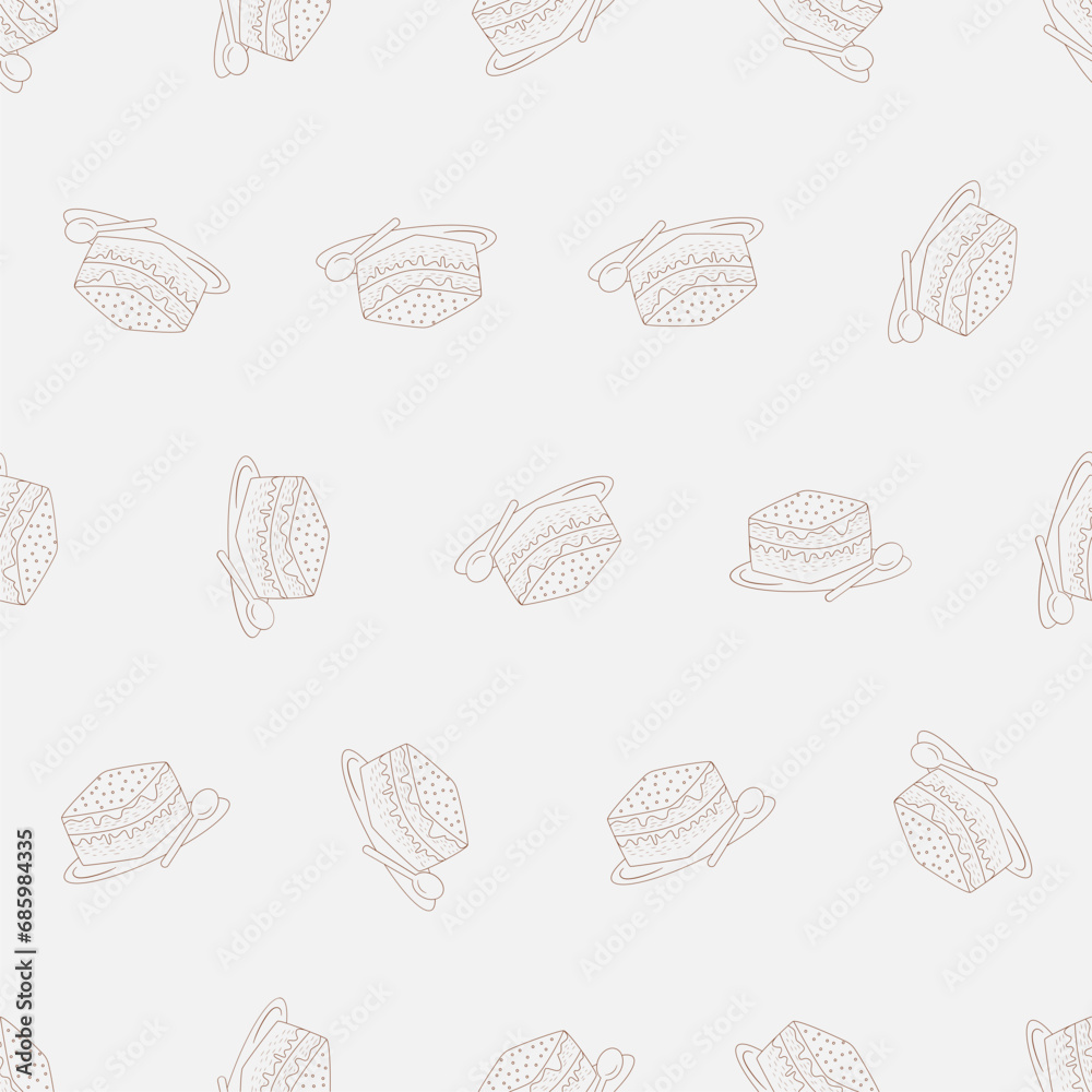 Tiramisu line art seamless pattern. Suitable for backgrounds, wallpapers, fabrics, textiles, wrapping papers, printed materials, and many more.