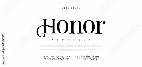 Modern elegant alphabet design with uppercase, numbers and symbol photo