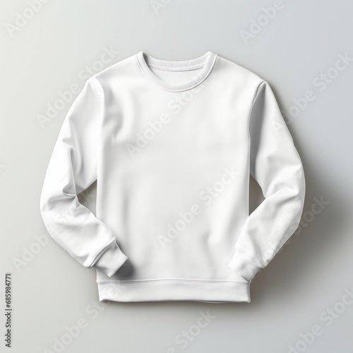 White color crew-neck sweatshirt lying flat and folded on top of a white background