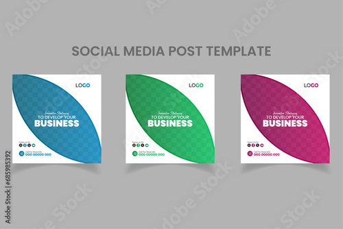 Clean Abstract shapes business social media post template set | Blue, Green and Pink gradients (ID: 685985392)