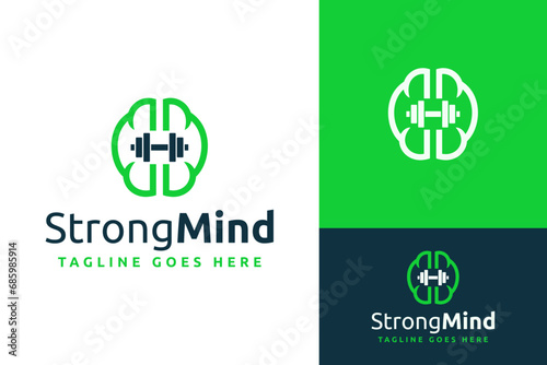 Creative Human Brain Mind with Dumbbell for Strong Fitness Gym Mindset Logo Design Branding Template