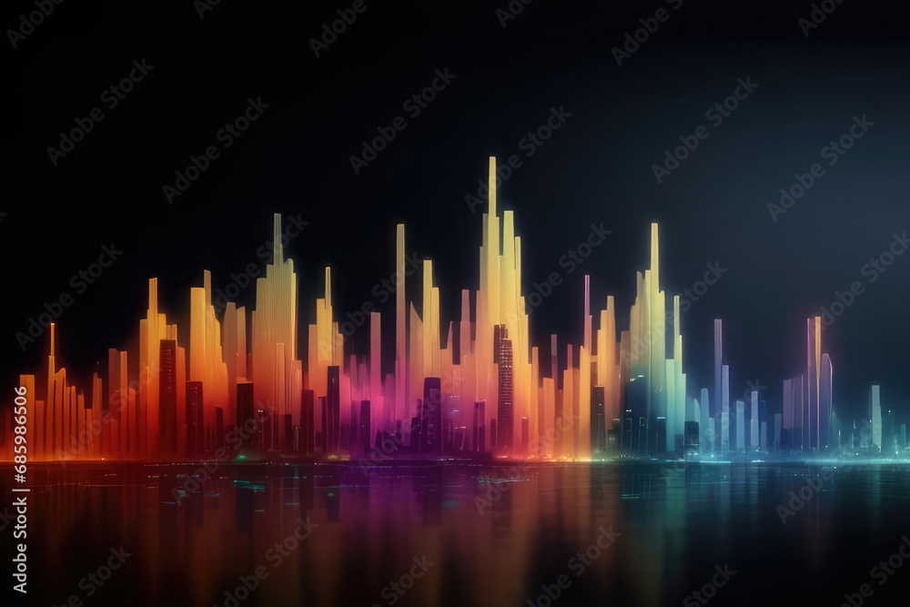 cityscape with a sound wave in the background. Generative AI.