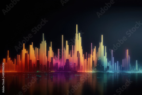 cityscape with a sound wave in the background. Generative AI.