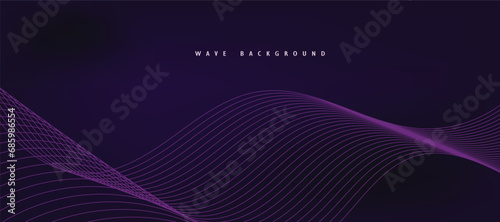 Vector purple gradient abstract background with dynamic waves, lines and particles.