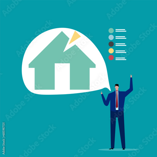 Home expense ratio, home purchase, home installment for report and presentation UI, WEB. Simulated pie chart of a businessman wanting to share profits.