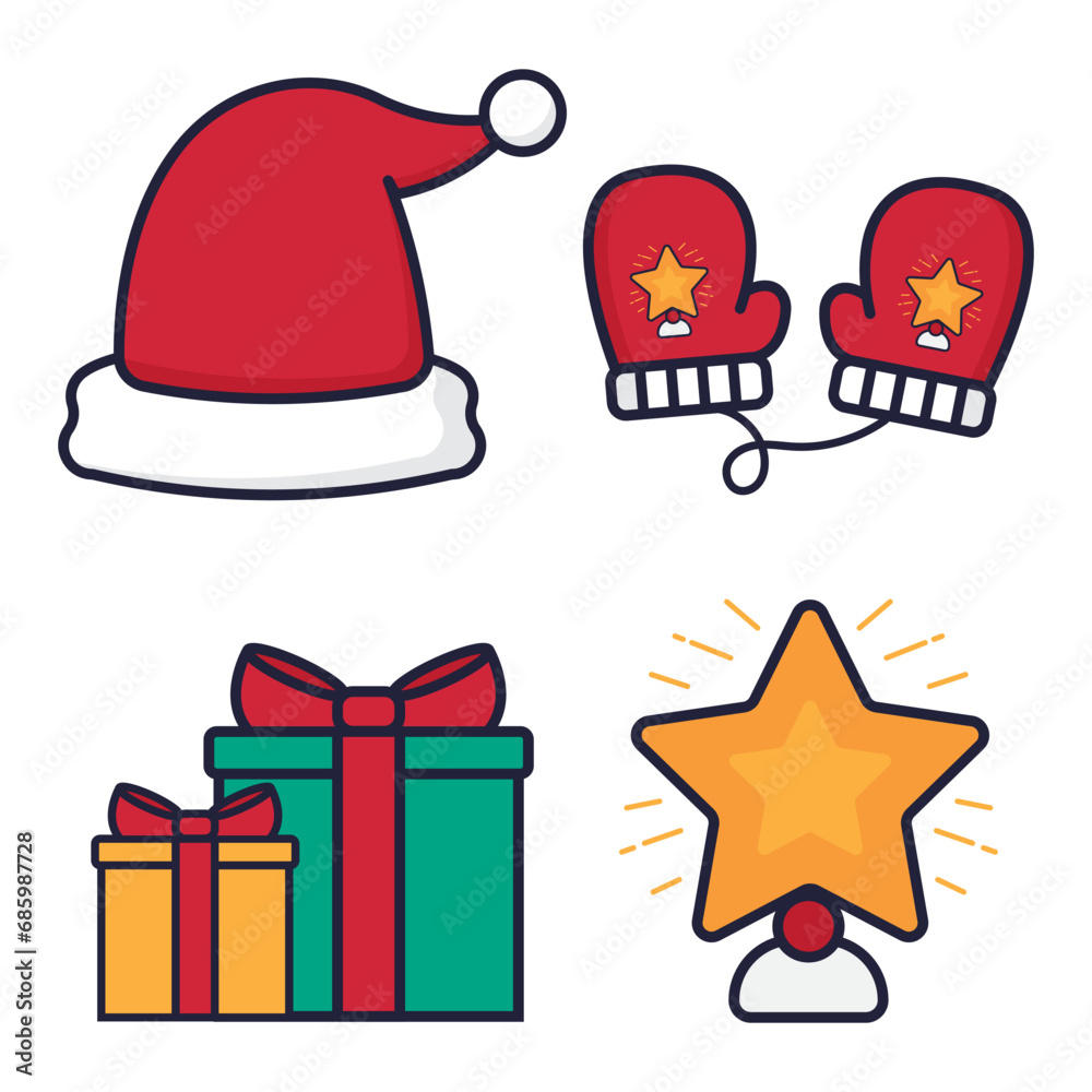 Christmas and New Year icons set. Vector illustration in flat style