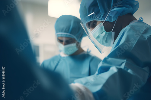 portrait of surgeon in emergency room performing surgery photo