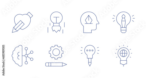 Creativity icons. Editable stroke. Containing idea, light bulb, design thinking, creativity, creative process, artificial intelligence.