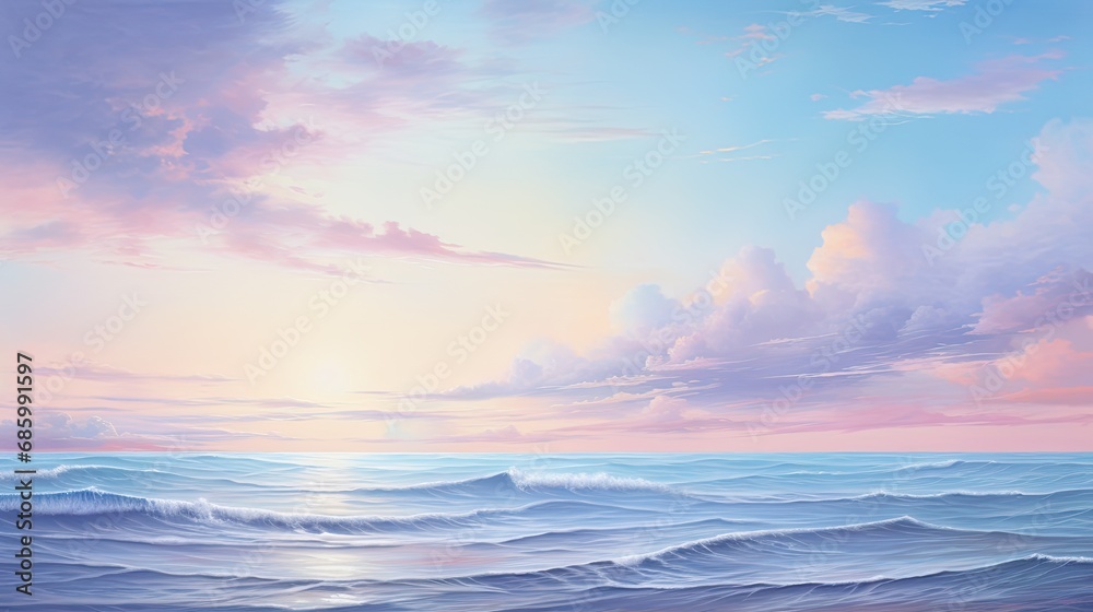 Morning Serenity Dawns Palette Over Calm Seas. Generative AI