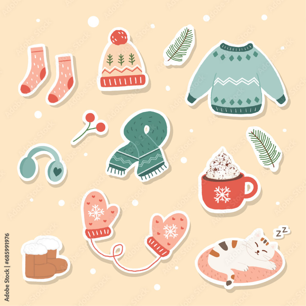 Fototapeta premium 귀여운 겨울 드로잉 일러스트 모음