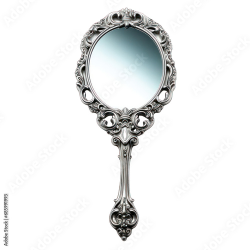 Silver Handheld Mirror Isolated on Transparent or White Background, PNG
