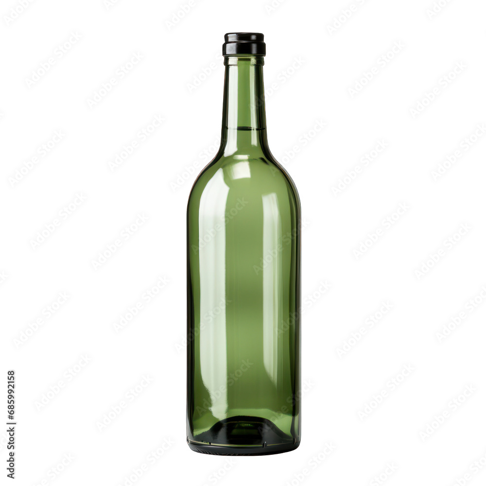 Green Glass Wine Bottle Isolated on Transparent or White Background, PNG