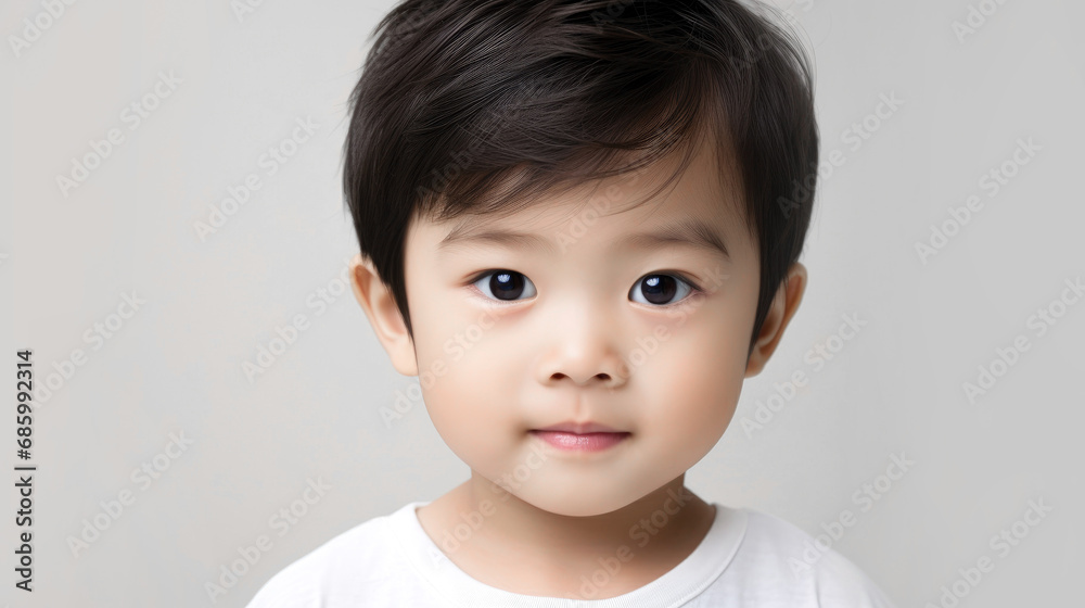 Asian toddler on light background with copy space Asian toddler on light background with copy space