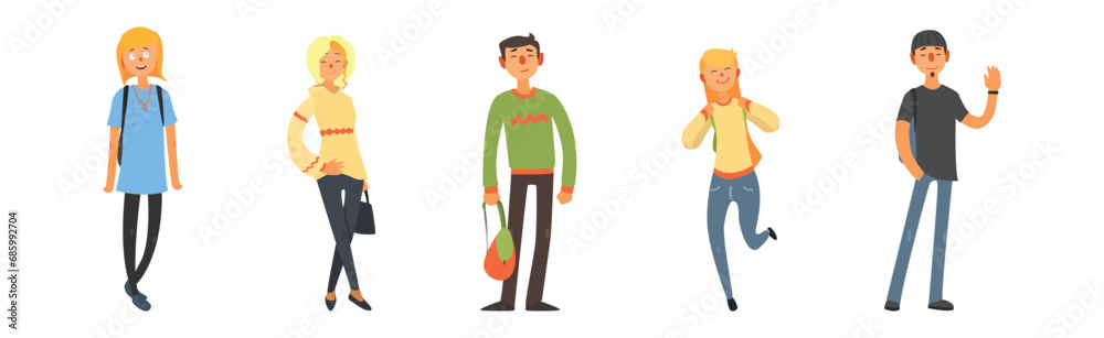 Modern Man and Woman Student Character in Casual Wear Vector Set Modern Man and Woman Student Character in Casual Wear Vector Set