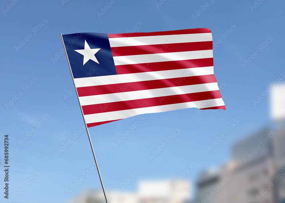 Liberia flag waving in the wind.