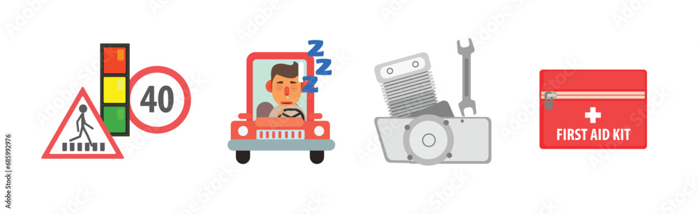 Road Traffic Safety Drive Rules Flat Icon Vector Set