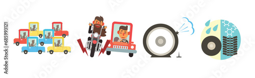 Road Traffic Safety Drive Rules Flat Icon Vector Set