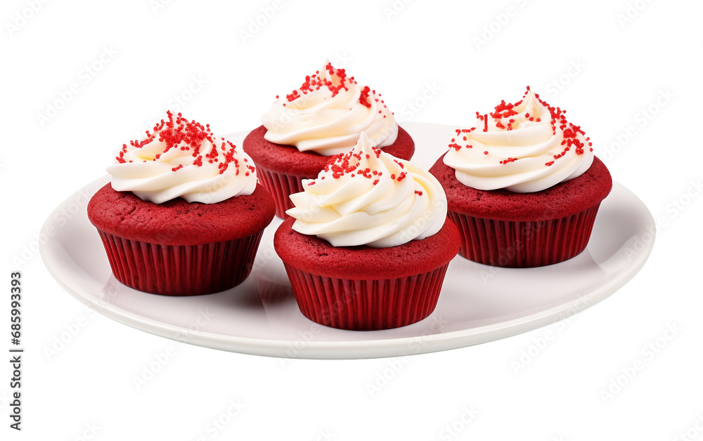 Plate of Delicious Red Velvet Cupcakes on Transparent Background