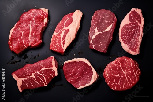 Barbecue Steak raw Japanese Wagyu beef a5 , There is fat between the meat. Famous and sizzling yakiniku in Takayama Japan - Premium A5 Hida wagyu beef set serves.