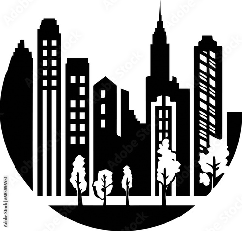 Cityscape City View Icon - Black and White Illustration Transparent PNG for Airbnb Welcome Book Concept