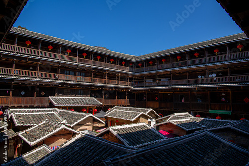 China- Fujian Province- picture of the inner courtyard, Tulou, Hakka village
