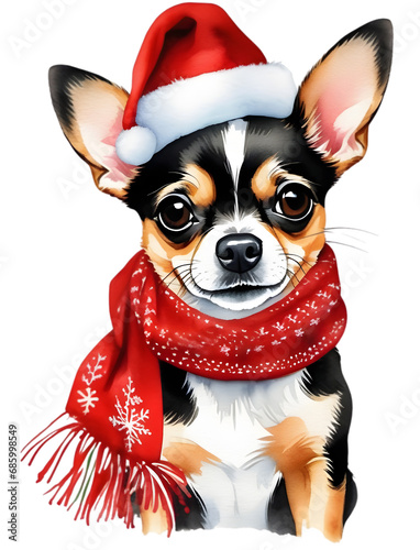 Chihuahua dog wearing a santa hat , Cute little dog wearing a red hat Christmas © sirisak
