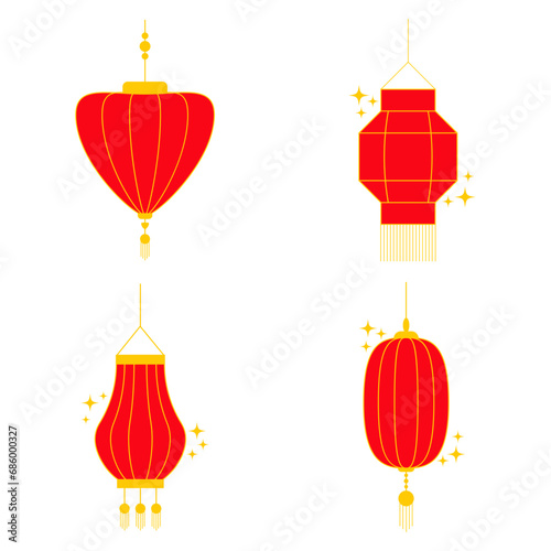 Lantern Chinese New Year Icon Collection. In Flat Design. Isolated Vector. 