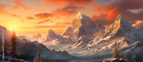 Mountain sunset in winter.