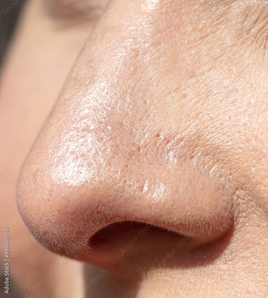 Fototapeta premium Close-up of a woman's nose. Macro
