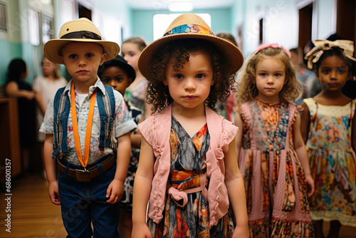 Kindergarten children dressed up for a fashion show photo