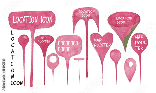 Location icons. location sign. map pointer. watercolor direction icons