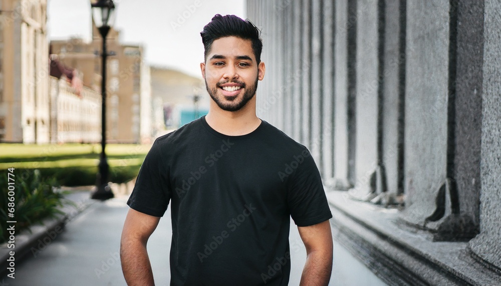 Obraz premium Hip and Trendy: Young Guy Wearing Casual T-Shirt Mockup