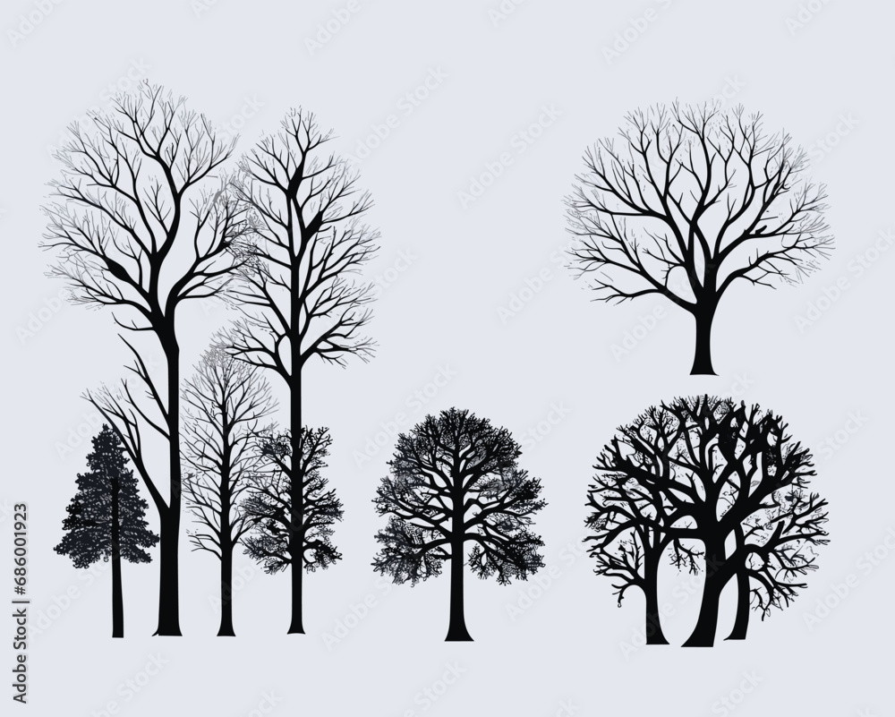 Fototapeta premium Free vector collection of winter tree silhouettes