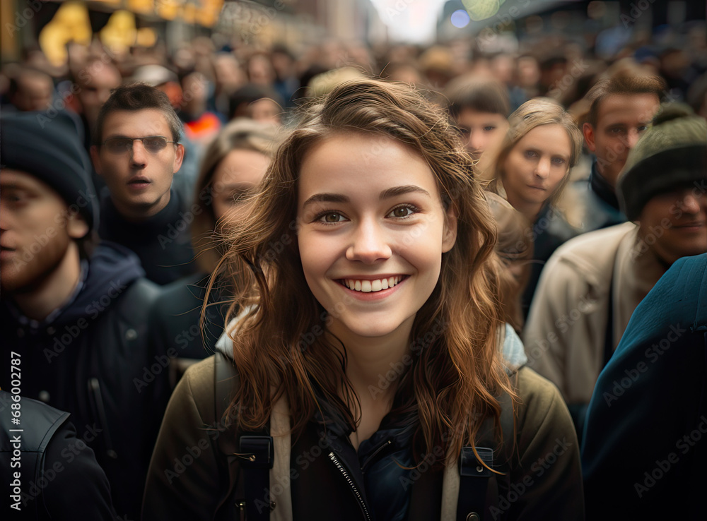 Portrait of a girl standing out from the crowd
