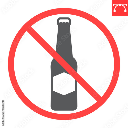 No alcohol glyph icon, prohibition and forbidden, no drinking sign, vector graphics, editable stroke solid sign, eps 10.