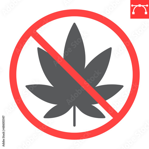 No marijuana glyph icon, prohibition and forbidden, no drugs sign, vector graphics, editable stroke solid sign, eps 10.